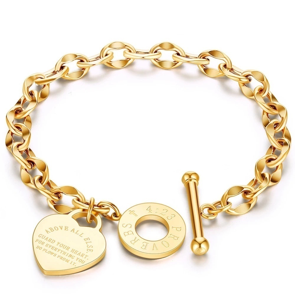 Classic Heart Charm Toggle Bracelet in Silver